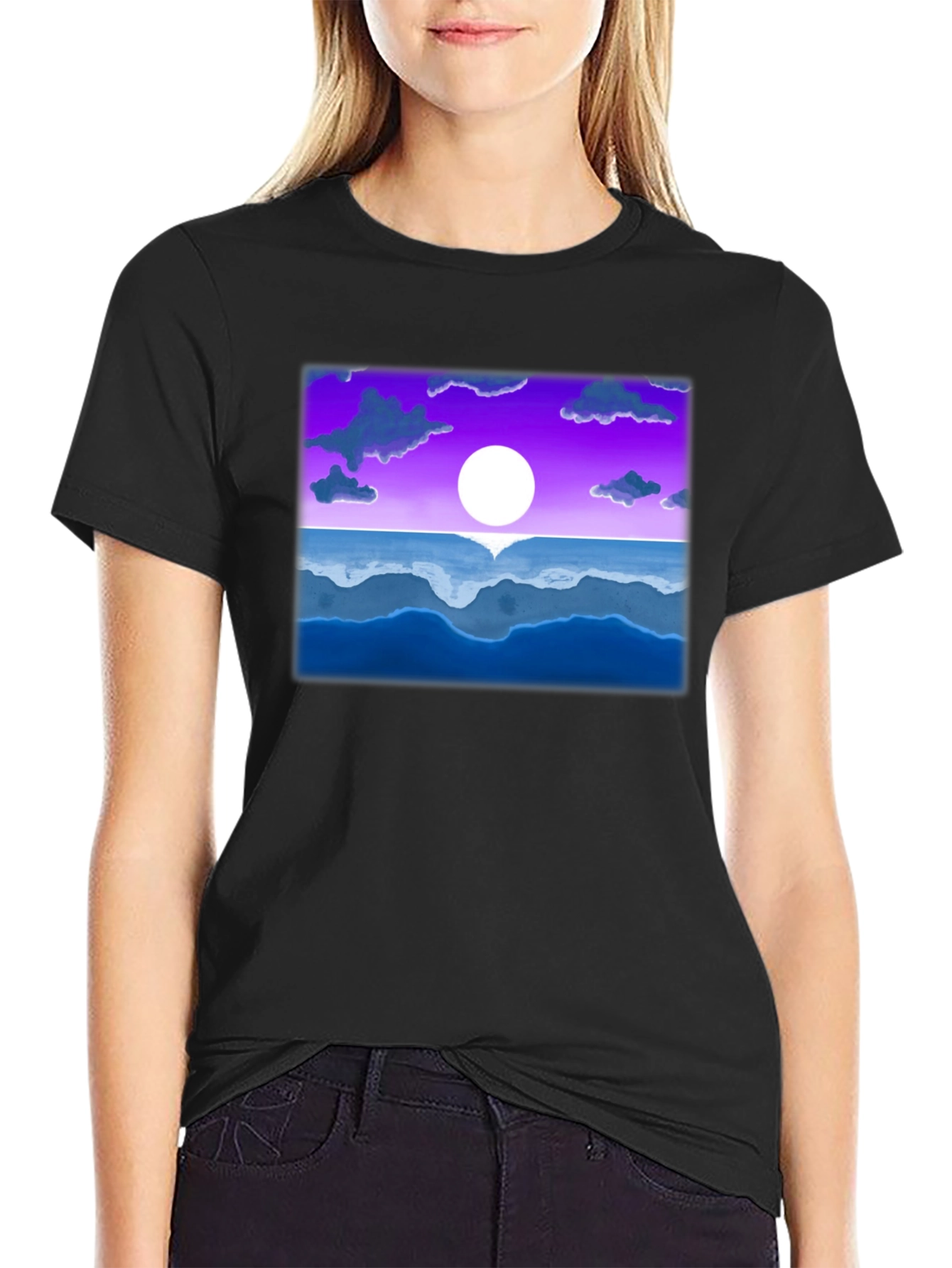 Sunset Ocean Graphic Tee - Black