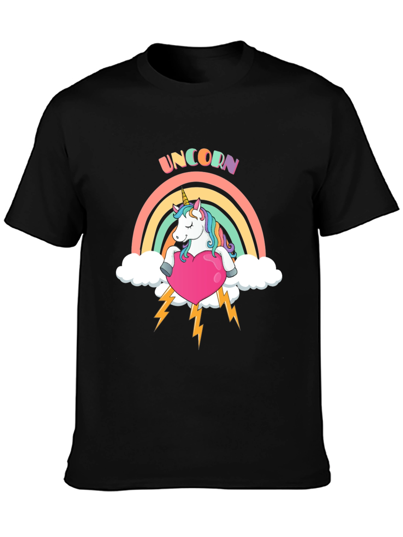 Unicorn Rainbow Heart Black T-Shirt