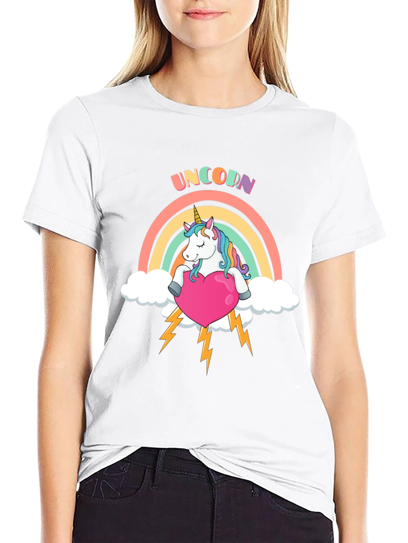 Unicorn Rainbow Heart Black T-Shirt