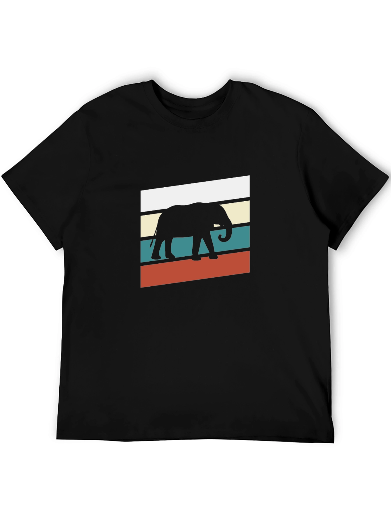 Retro Elephant Graphic Tee - Black Cotton Blend