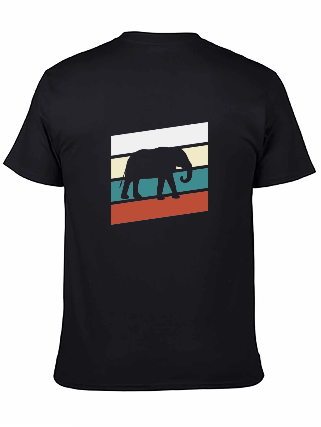 Retro Elephant Graphic Tee - Black Cotton Blend