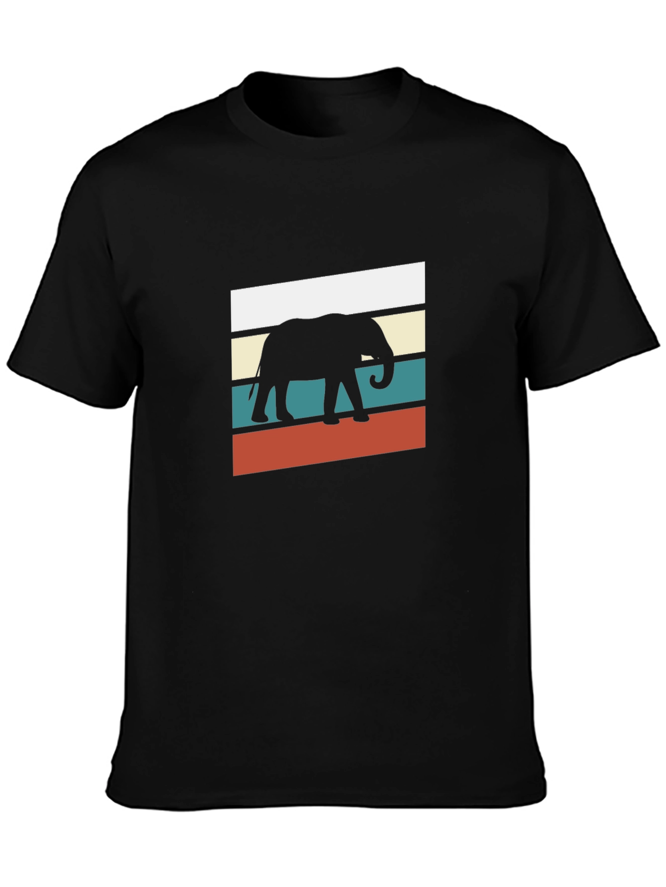 Retro Elephant Graphic Tee - Black Cotton Blend