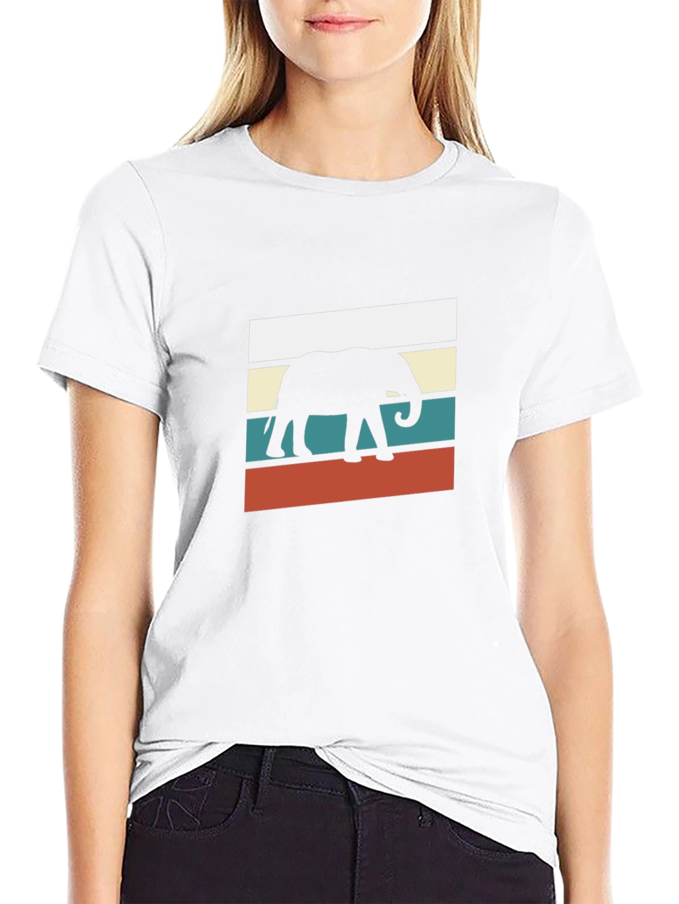 Retro Elephant Graphic Tee - Black Cotton Blend
