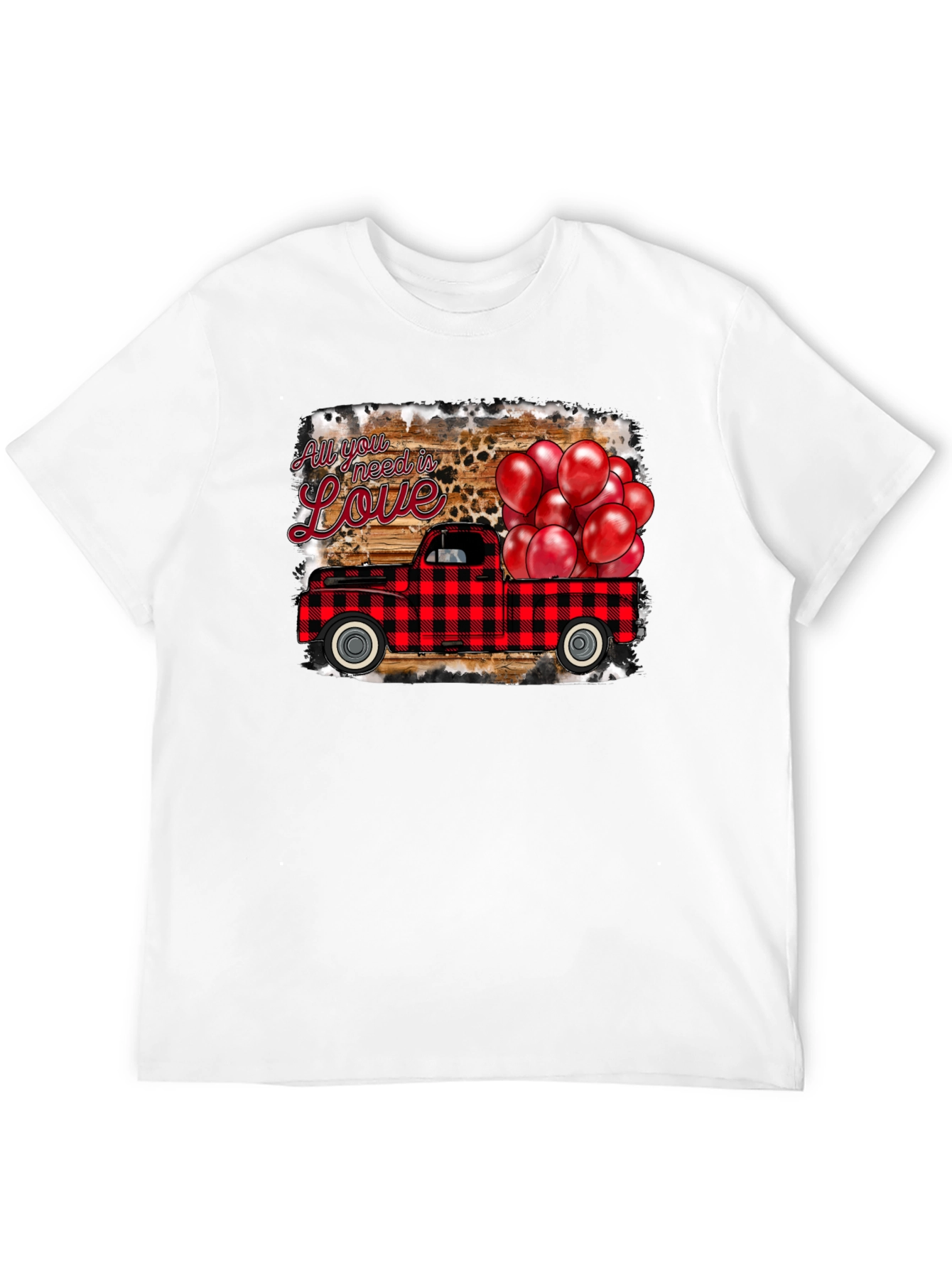 Valentines Buffalo Plaid Truck Love Graphic T-Shirt