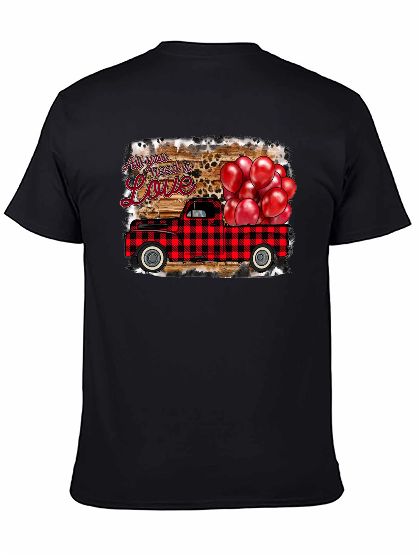 Valentines Buffalo Plaid Truck Love Graphic T-Shirt