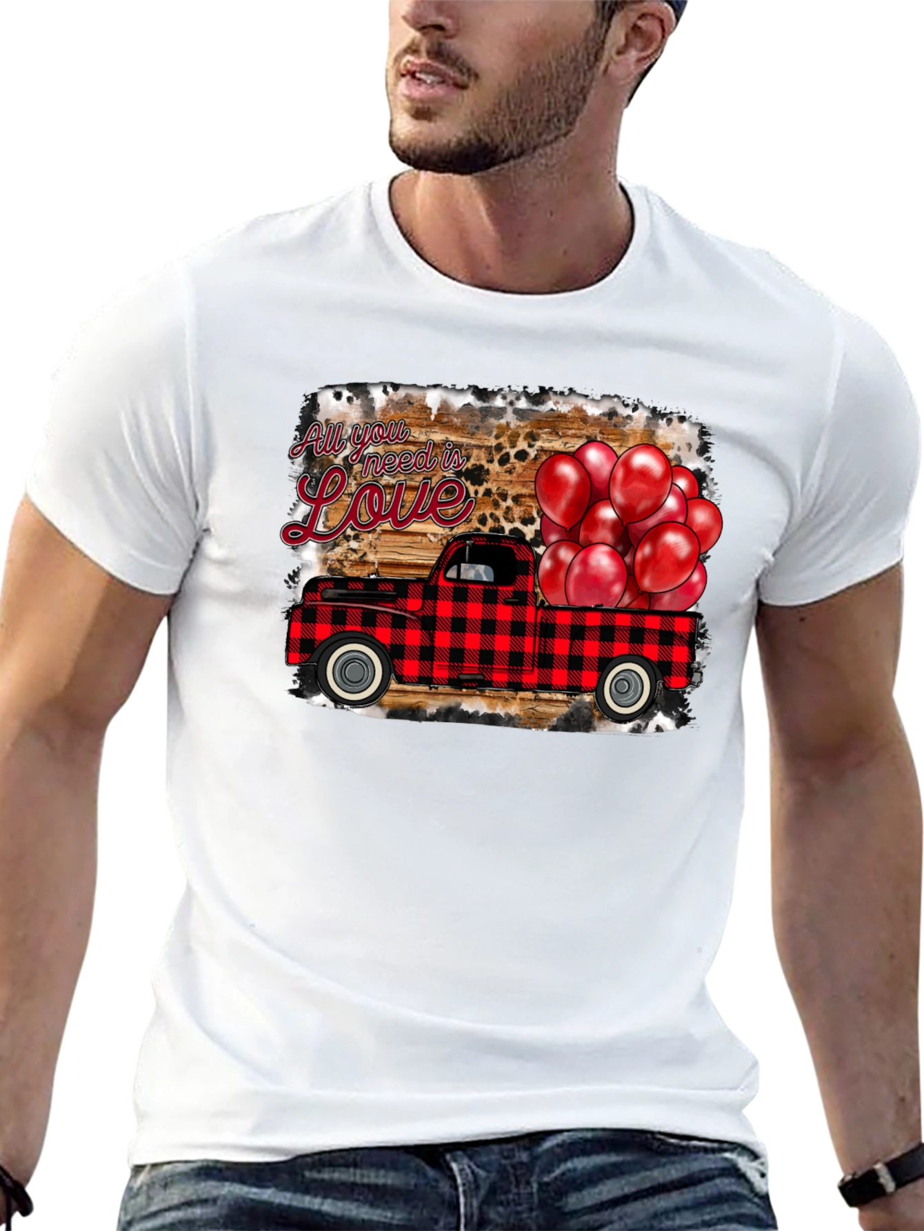 Valentines Buffalo Plaid Truck Love Graphic T-Shirt