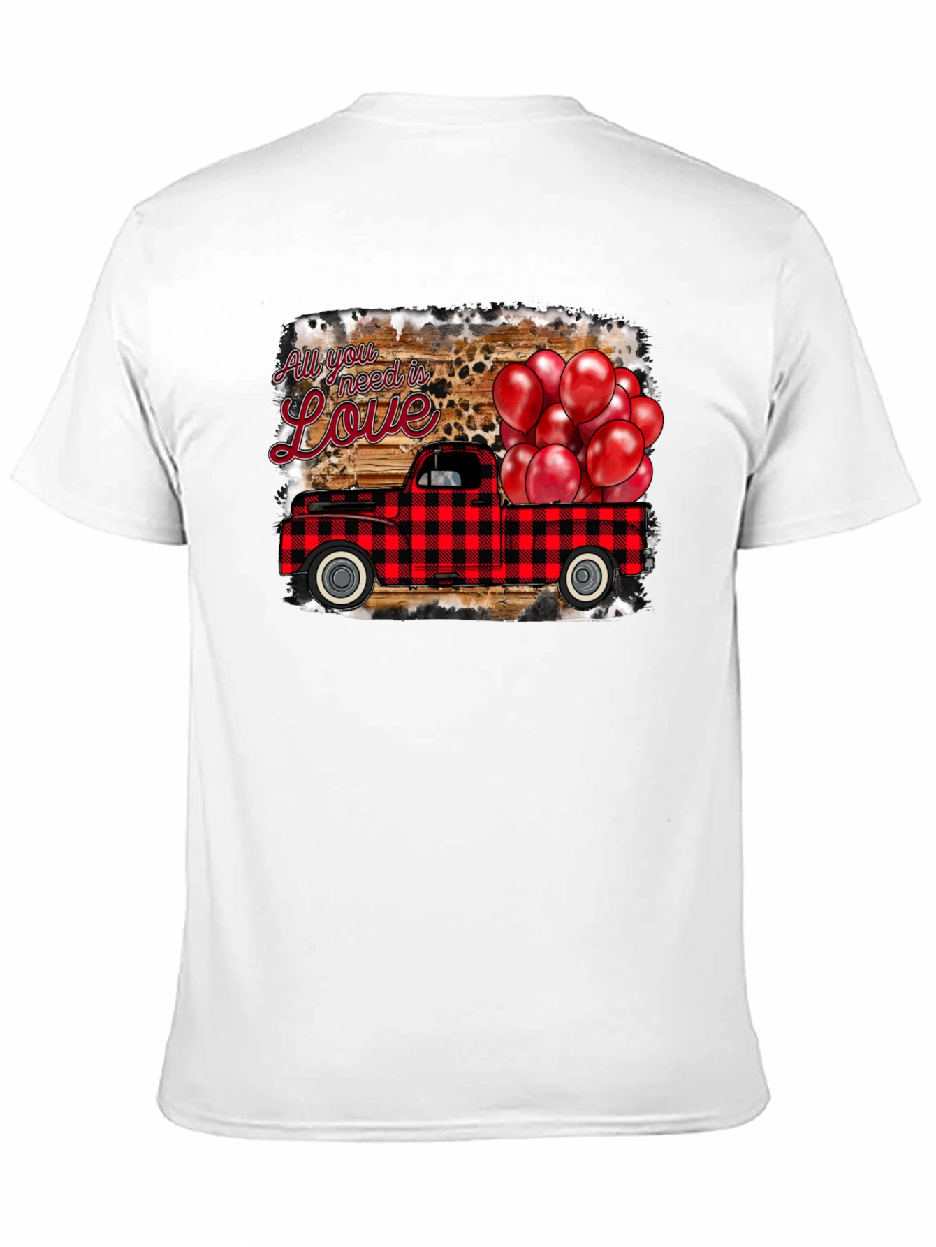 Valentines Buffalo Plaid Truck Love Graphic T-Shirt