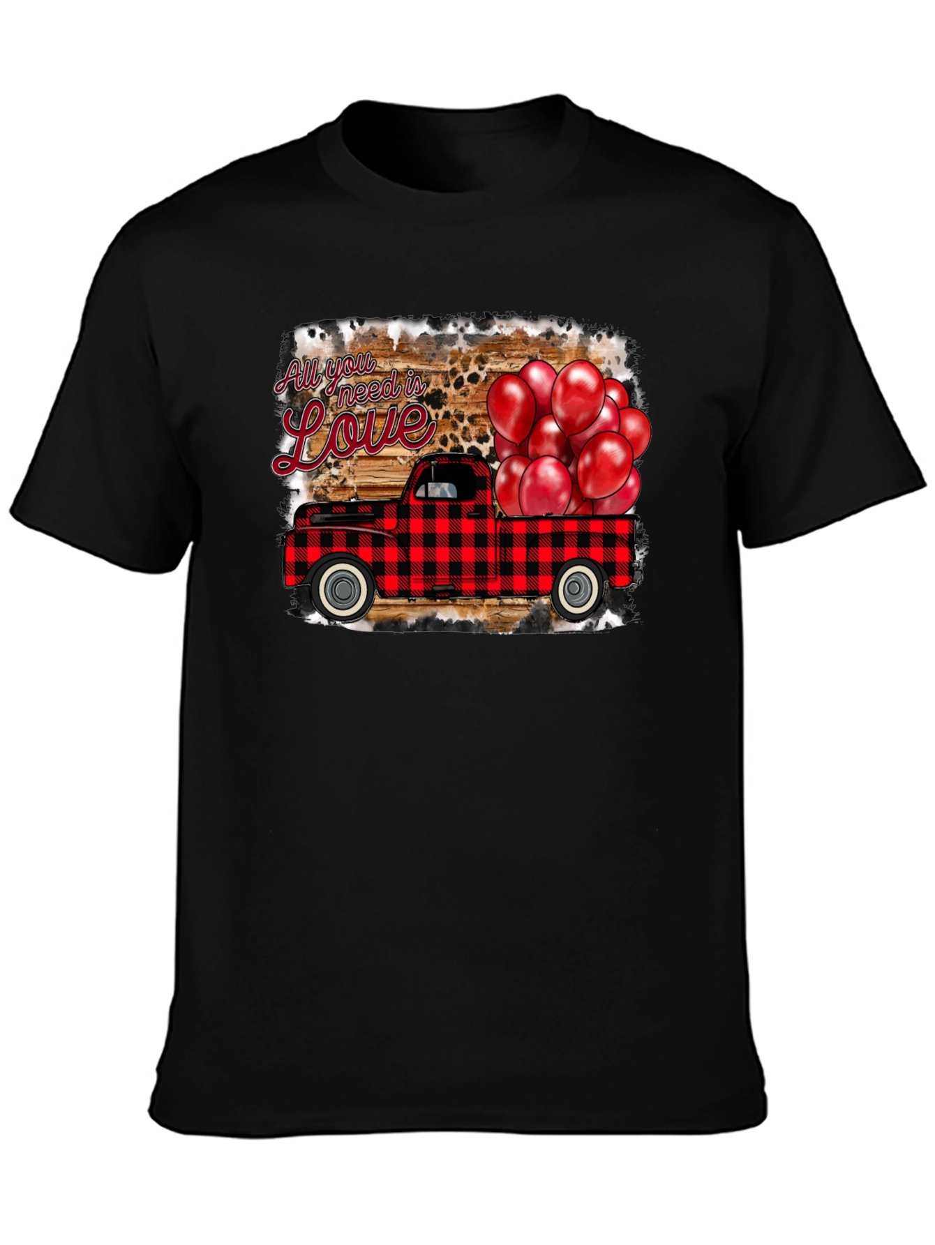 Valentines Buffalo Plaid Truck Love Graphic T-Shirt
