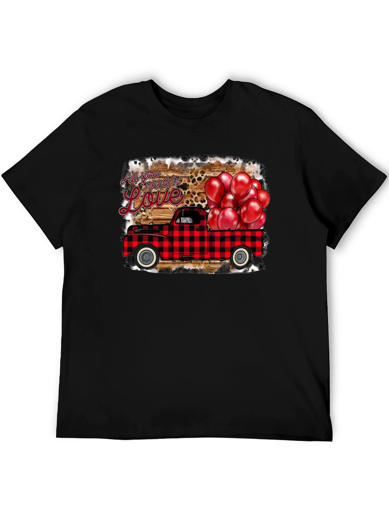 Valentines Buffalo Plaid Truck Love Graphic T-Shirt