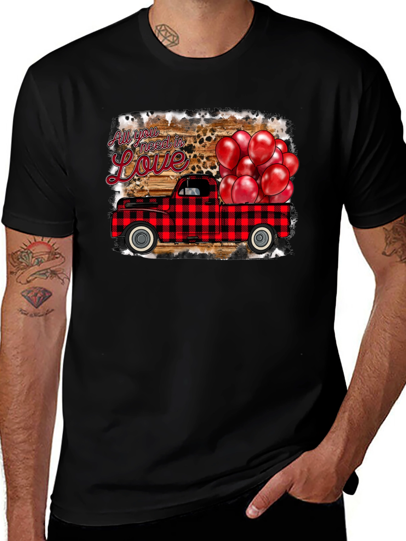 Valentines Buffalo Plaid Truck Love Graphic T-Shirt