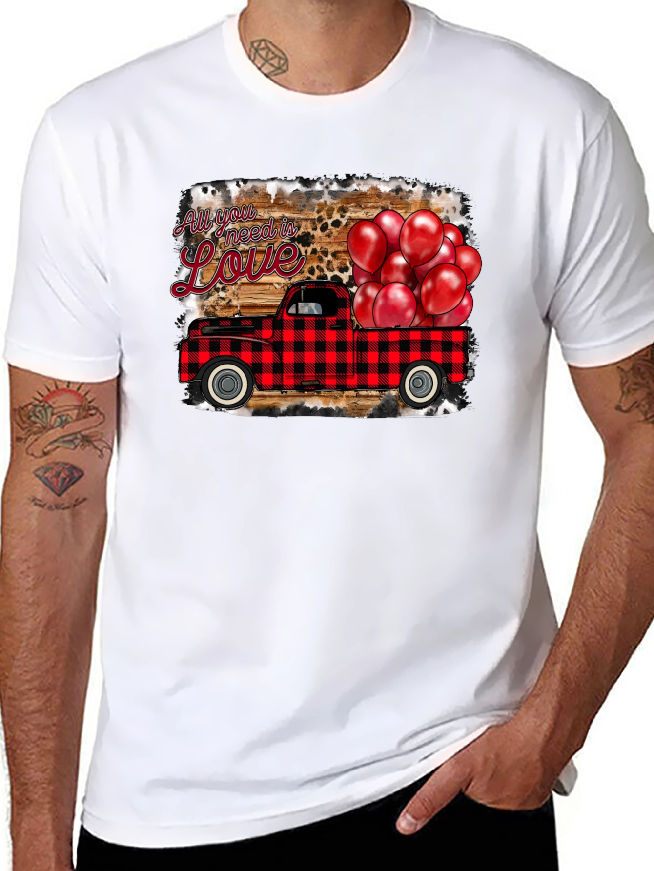 Valentines Buffalo Plaid Truck Love Graphic T-Shirt