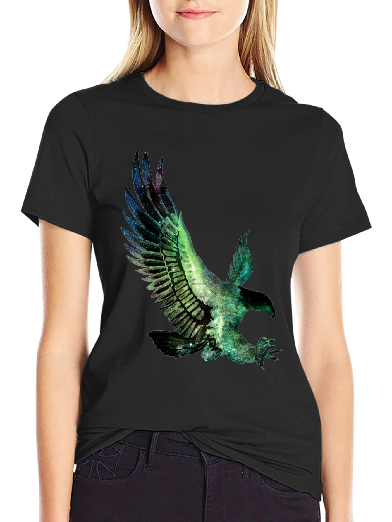 Eagle Galaxy Print Black T-Shirt