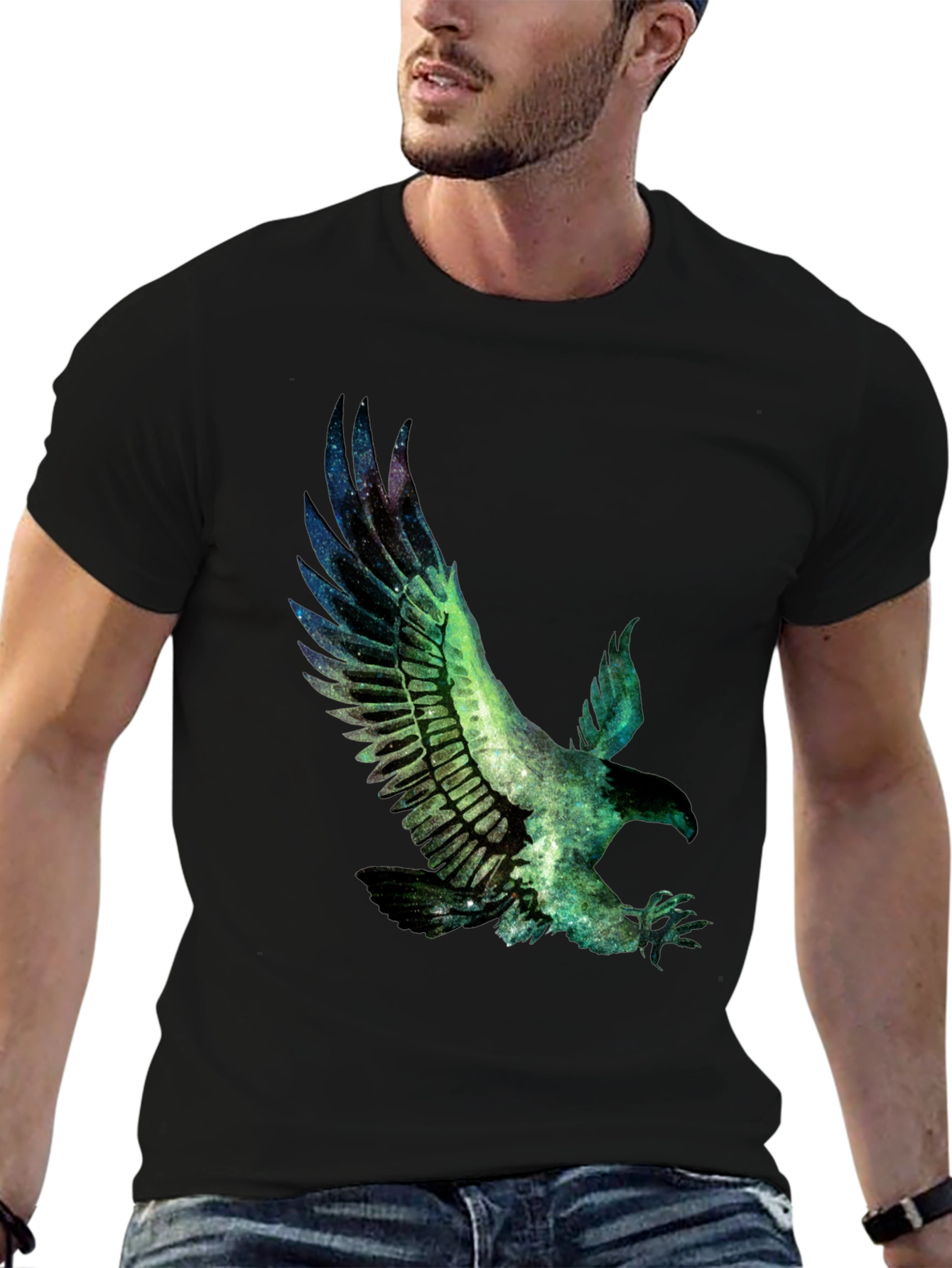 Eagle Galaxy Print Black T-Shirt