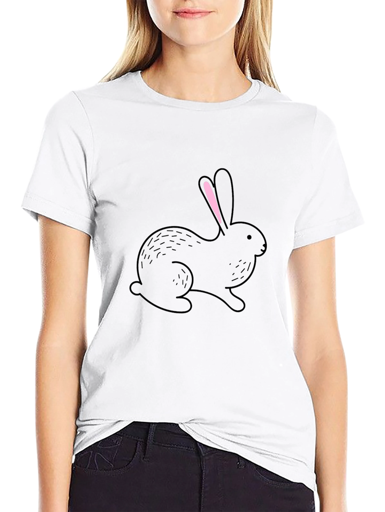 Black Bunny Graphic Tee - Soft Cotton Casual Wear