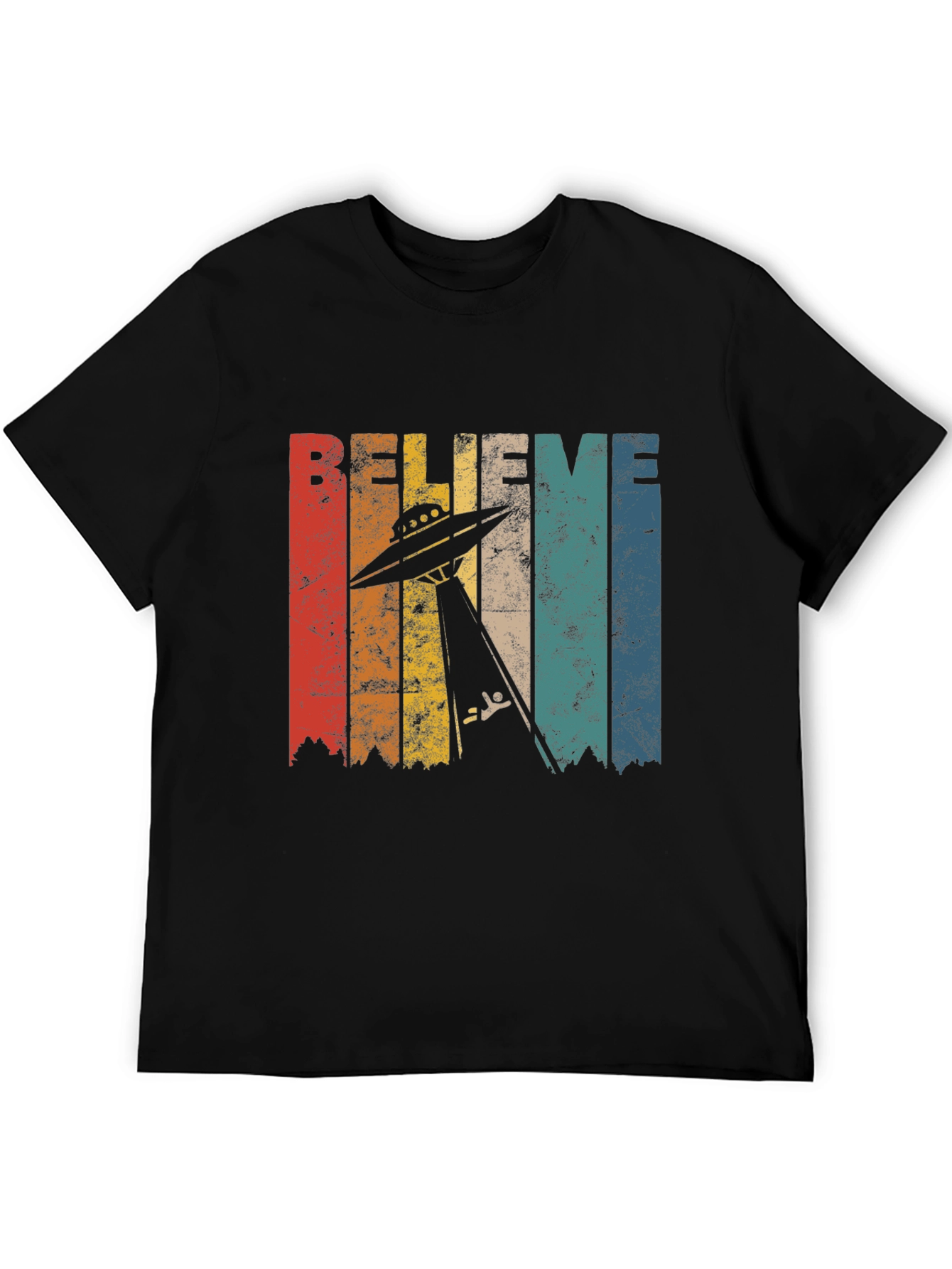 Believe UFO Abduction Retro Style Graphic T-Shirt