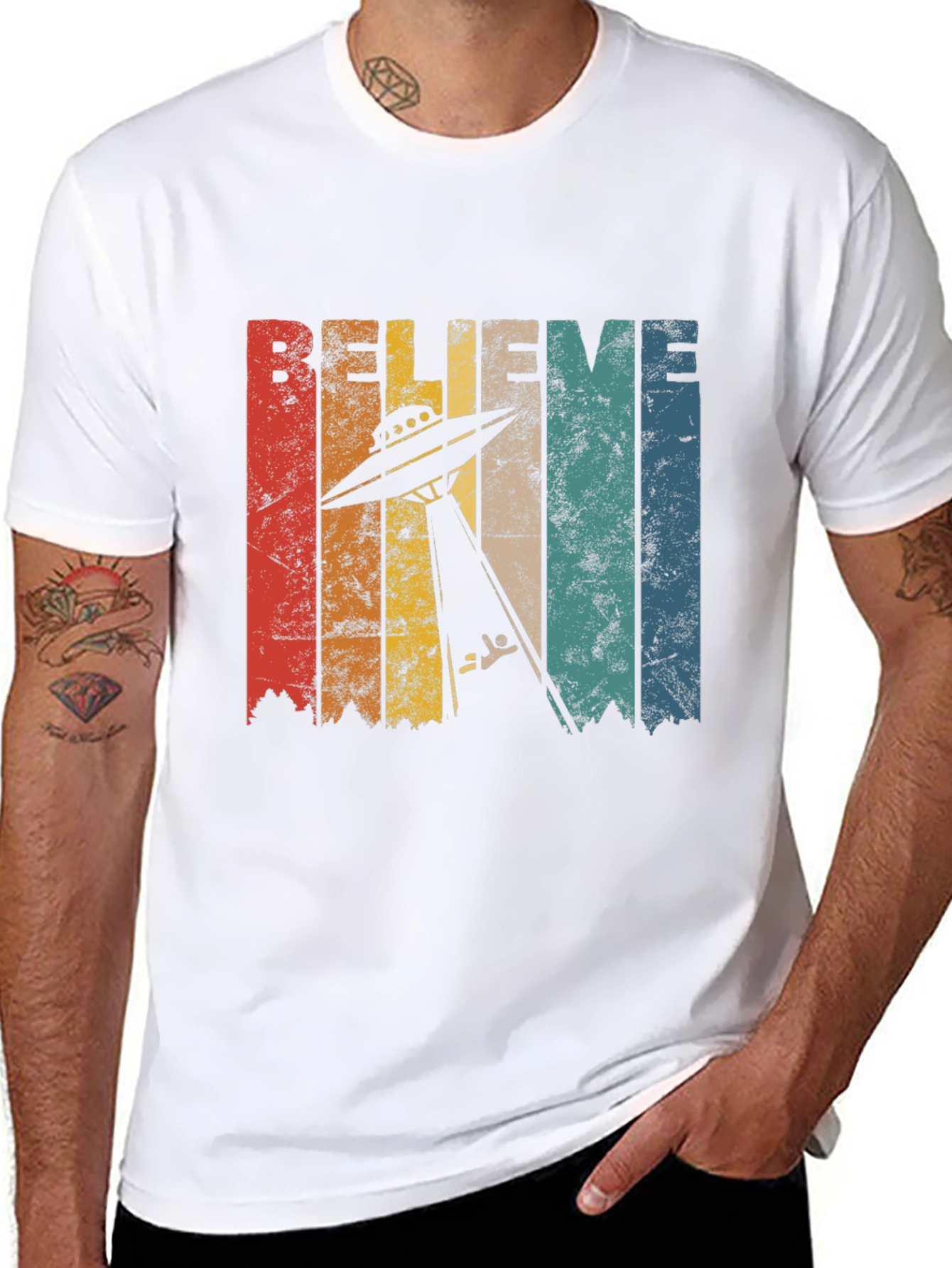 Believe UFO Abduction Retro Style Graphic T-Shirt