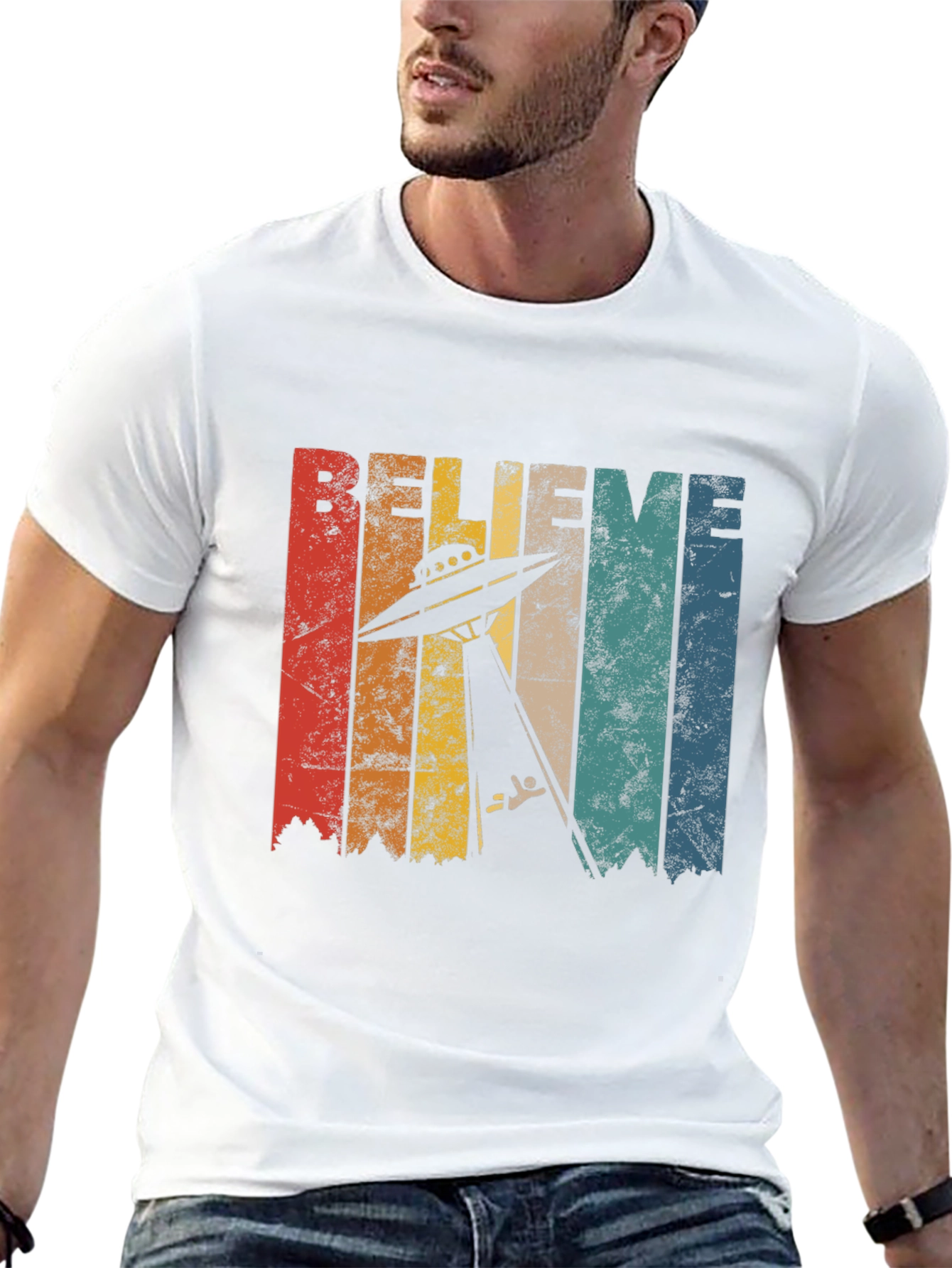 Believe UFO Abduction Retro Style Graphic T-Shirt