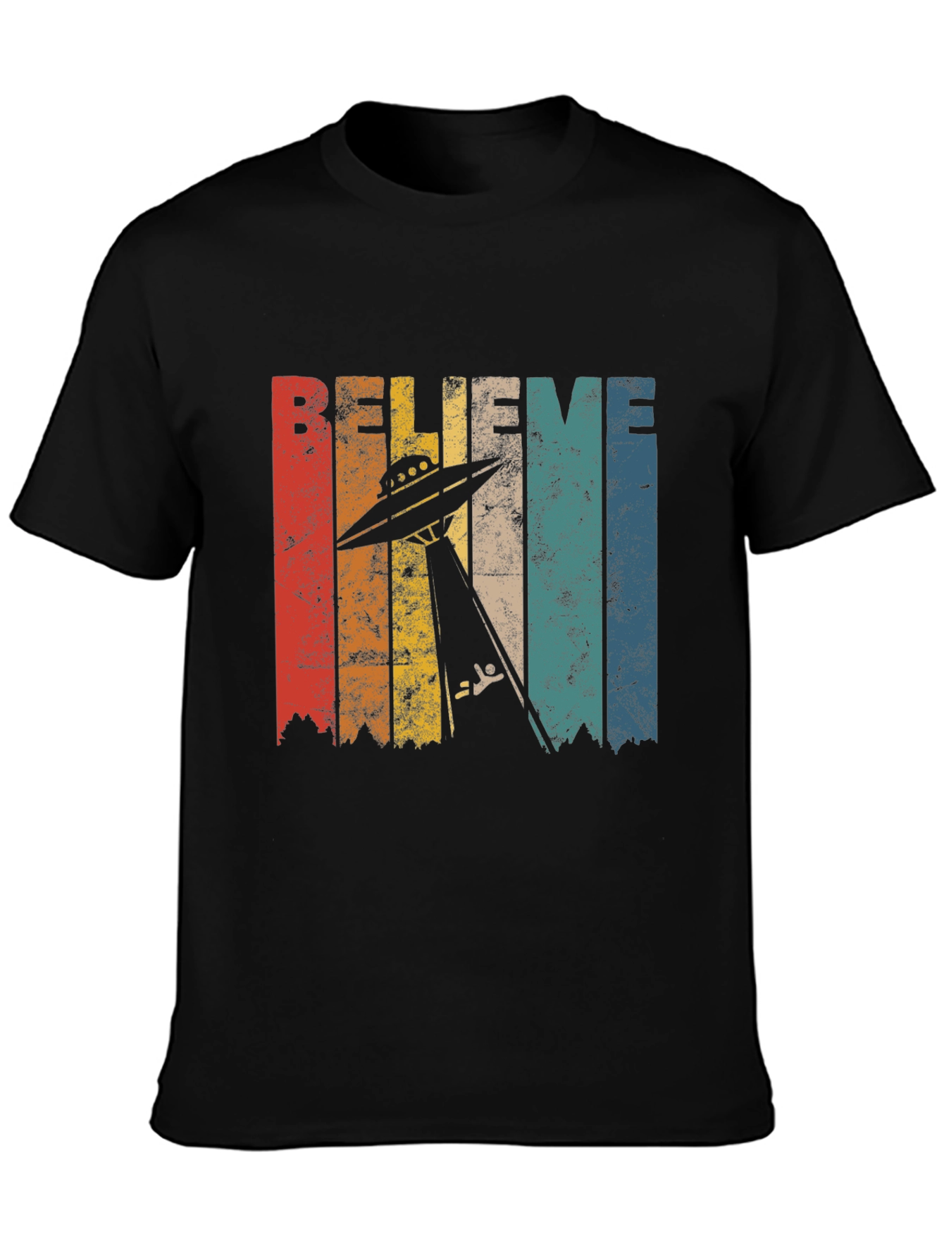 Believe UFO Abduction Retro Style Graphic T-Shirt