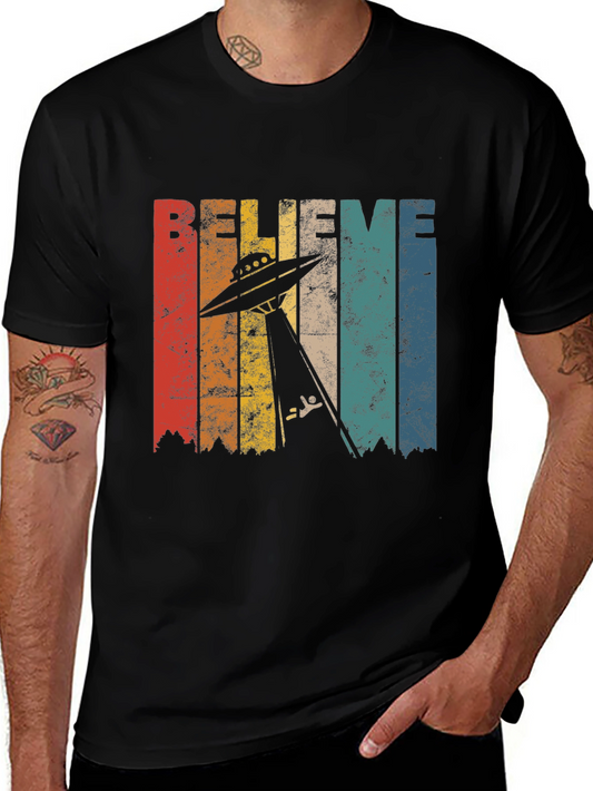 Believe UFO Abduction Retro Style Graphic T-Shirt