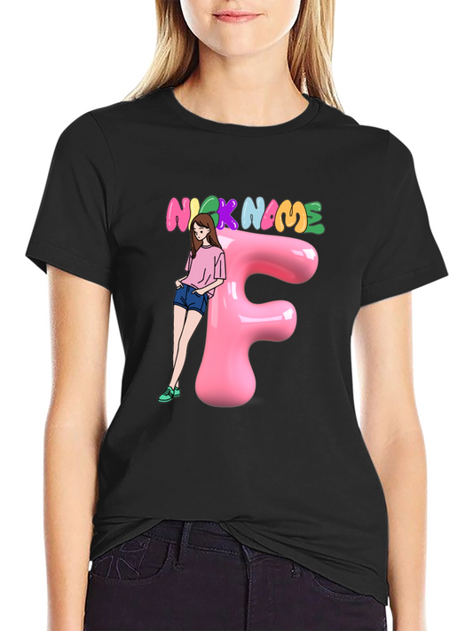 Custom F Initial T-Shirt with Girl and Nick Name Design