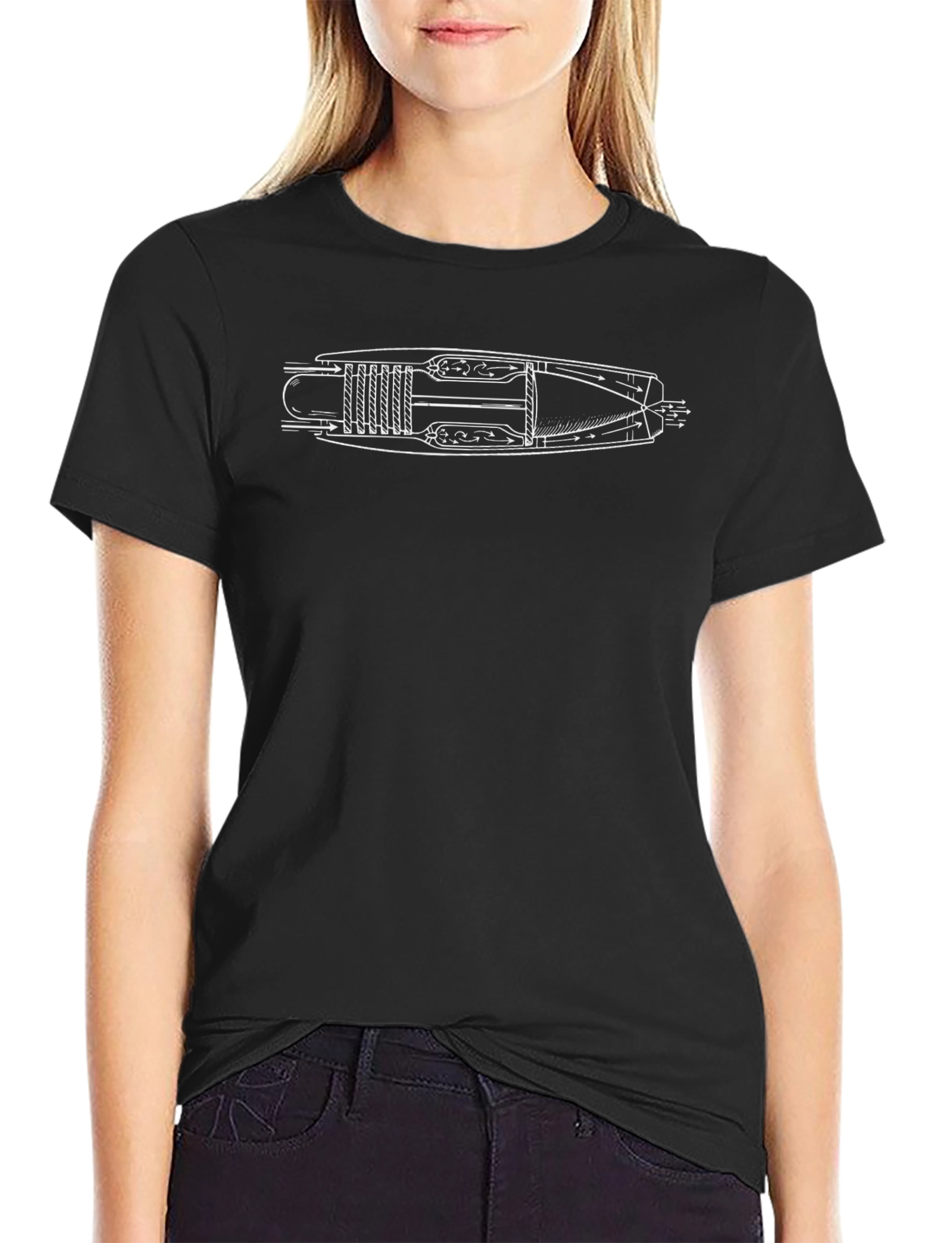 Jet Engine Schematic Graphic Tee - Black