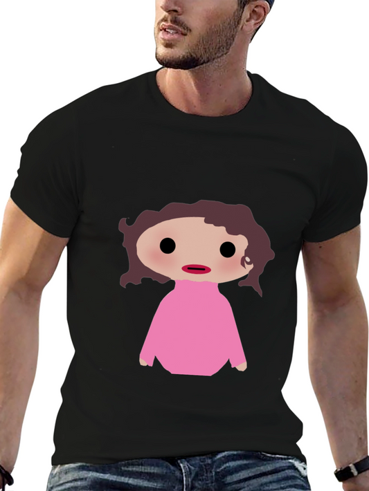 Cartoon Girl Pink Sweater Black T-Shirt