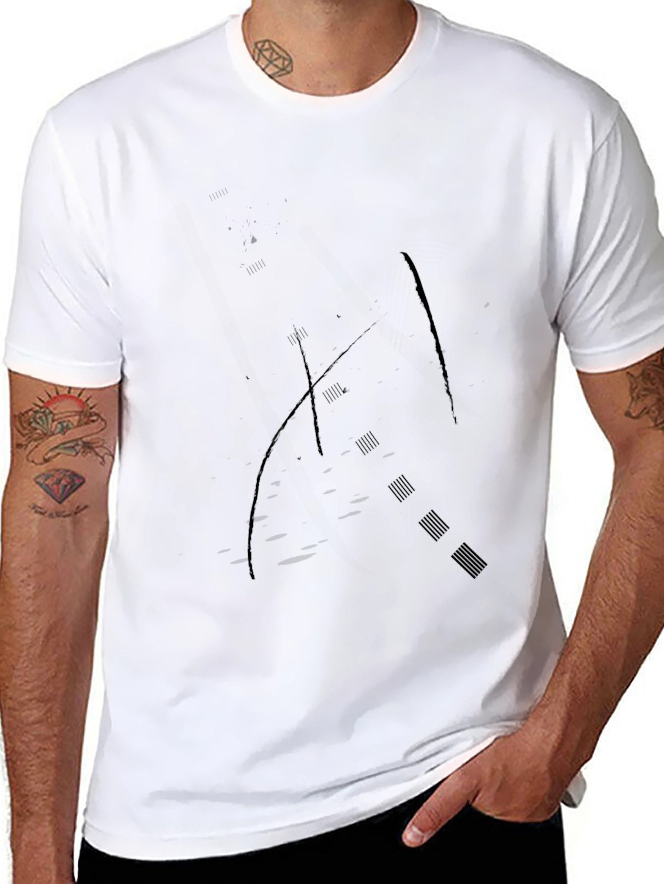 Mens Black Crew Neck Graphic T-Shirt