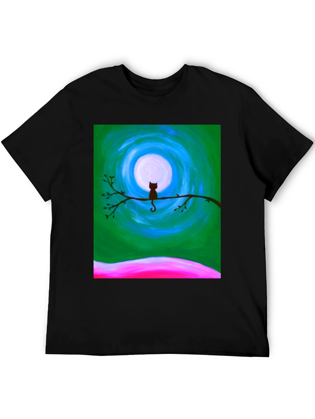 Cat on Branch Graphic Tee - Unique Art Design