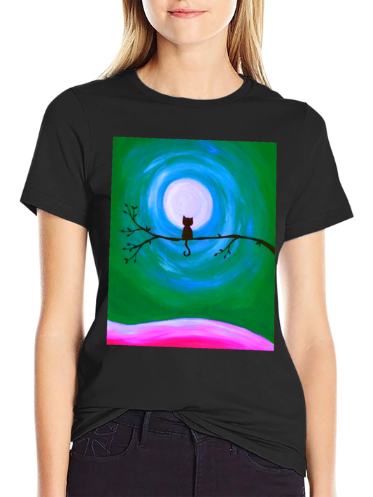 Cat on Branch Graphic Tee - Unique Art Design