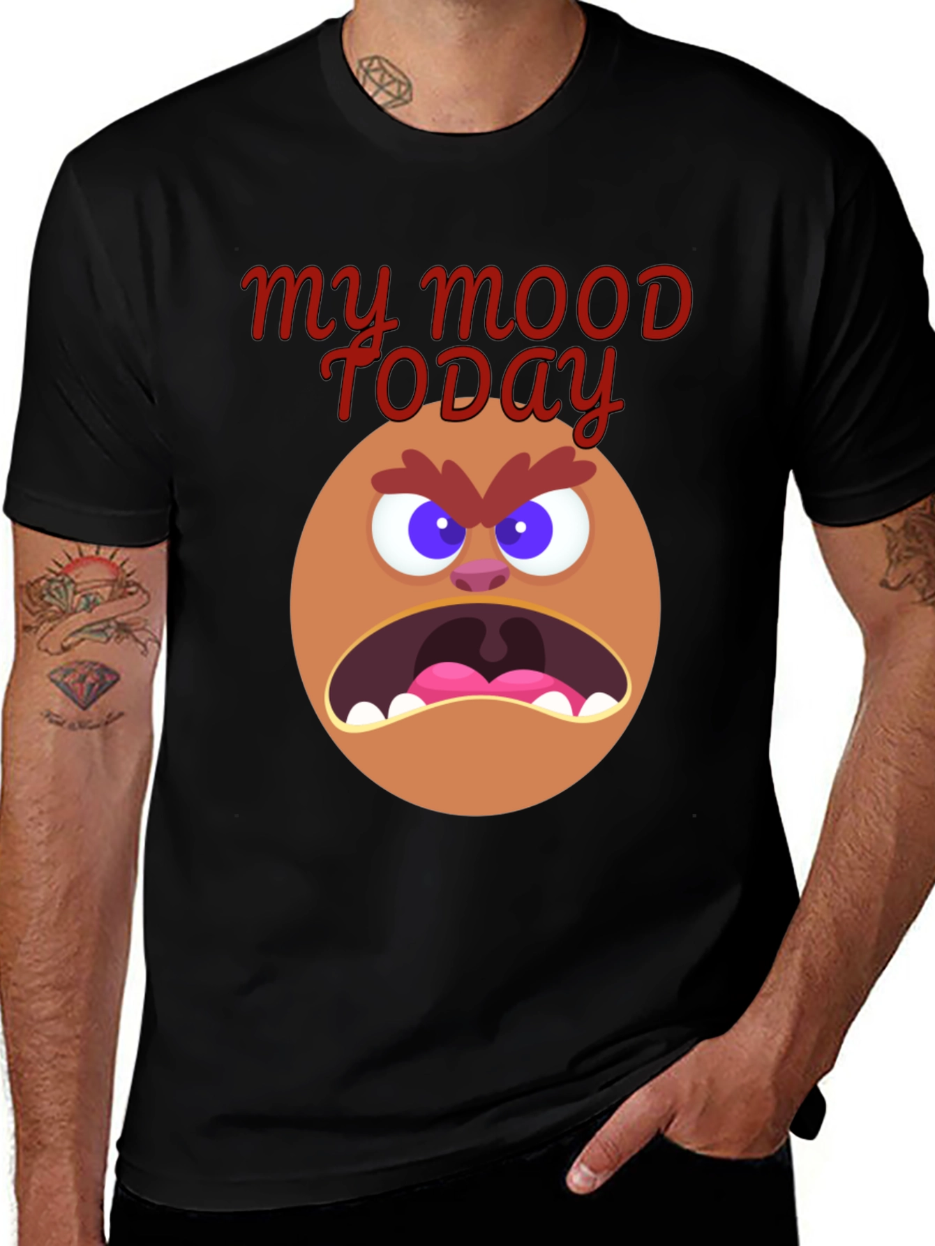 My Mood Today Angry Face Graphic Tee - Black