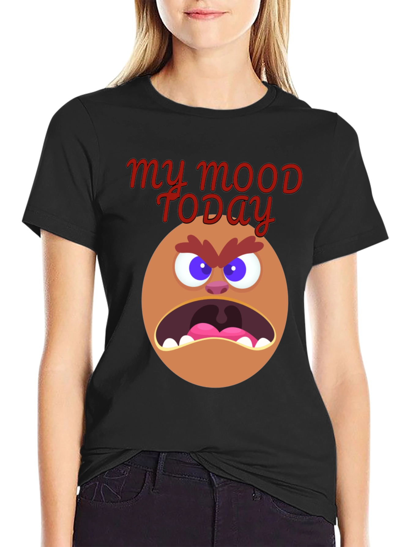 My Mood Today Angry Face Graphic Tee - Black