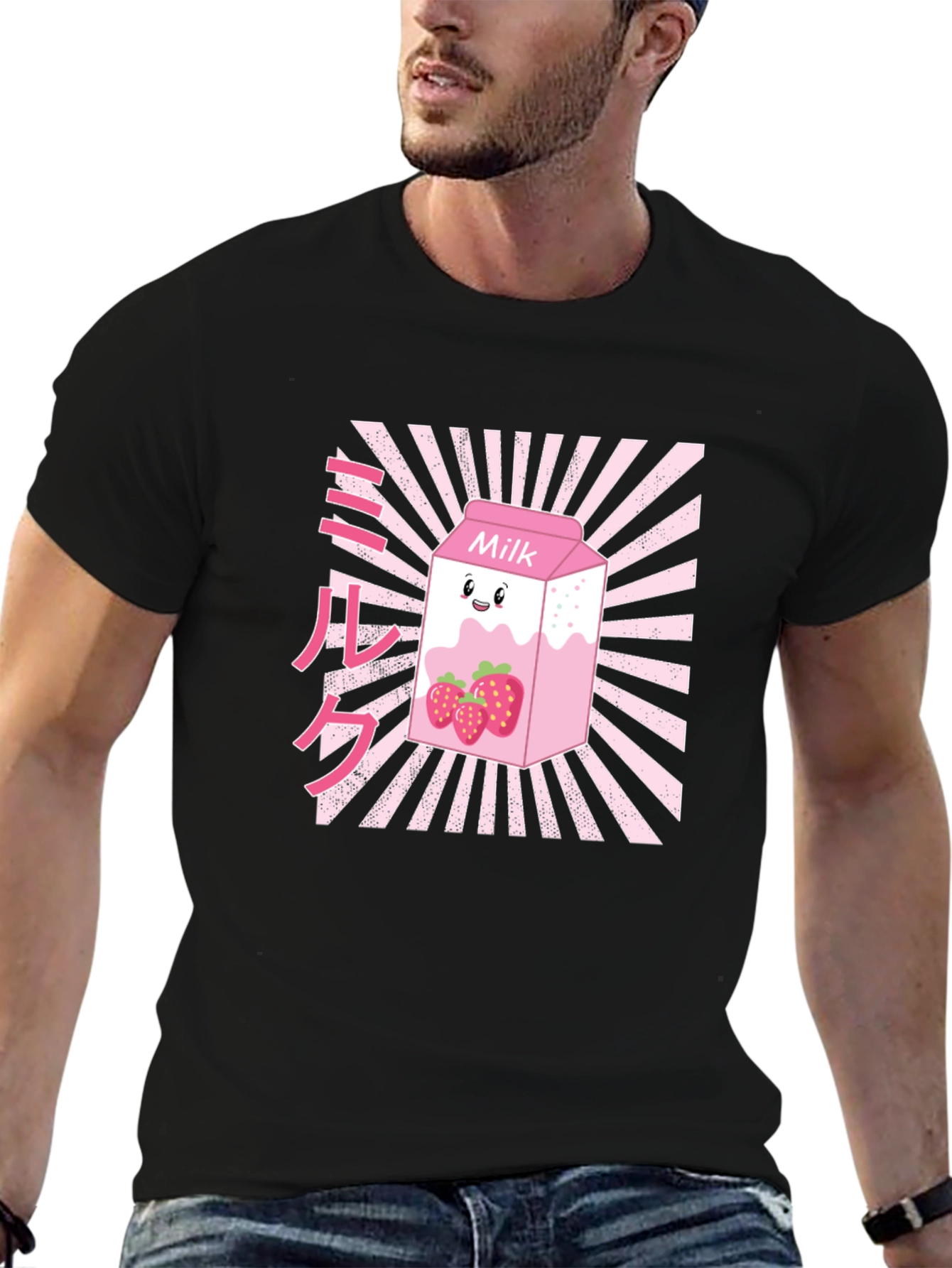 Strawberry Milk Graphic T-Shirt - Black