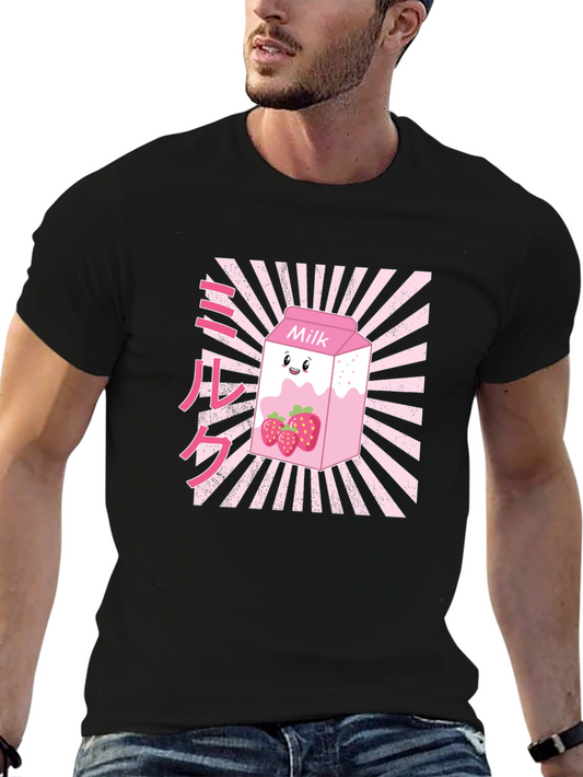 Strawberry Milk Graphic T-Shirt - Black