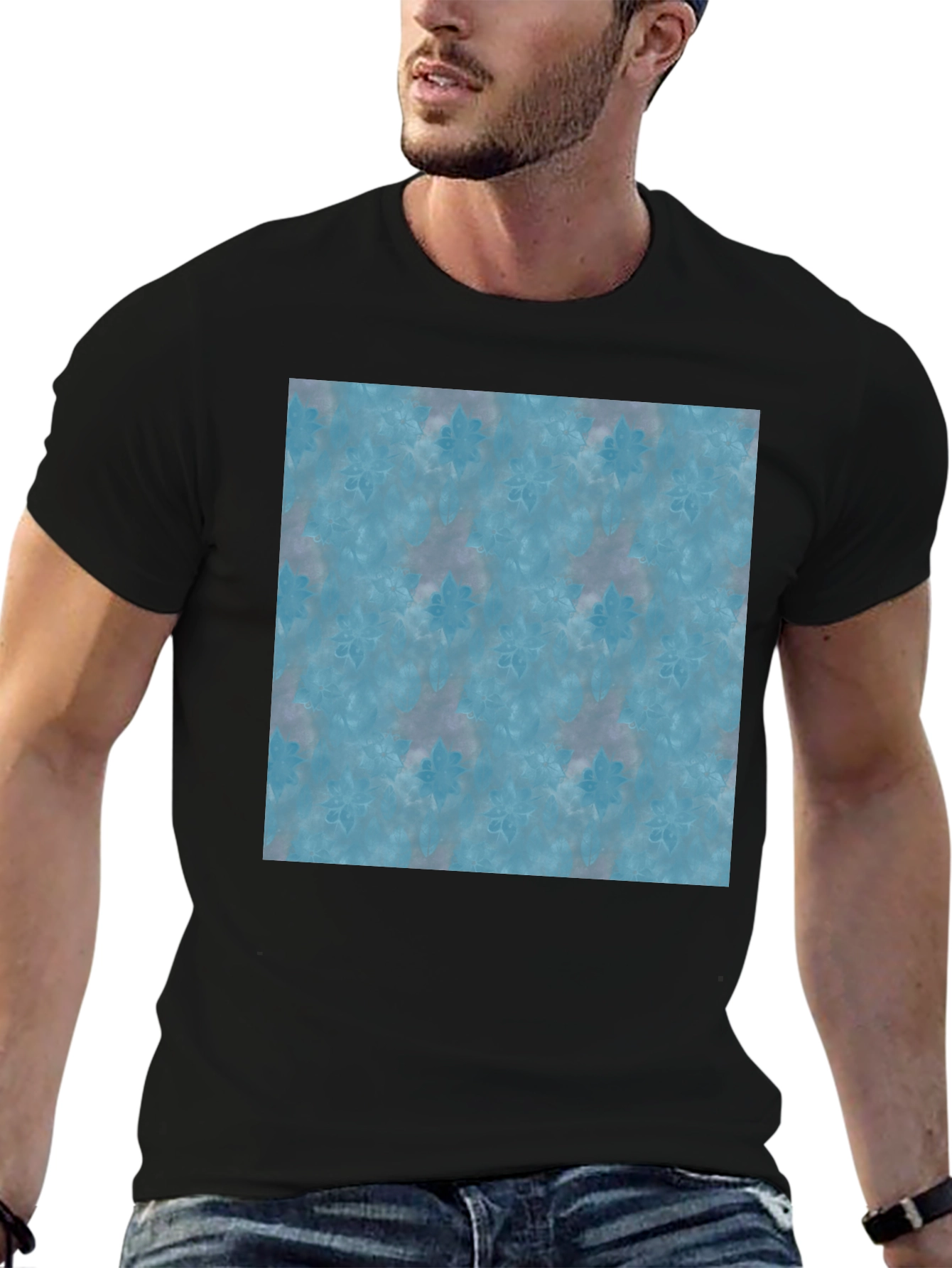 Blue Floral Pattern T-Shirt