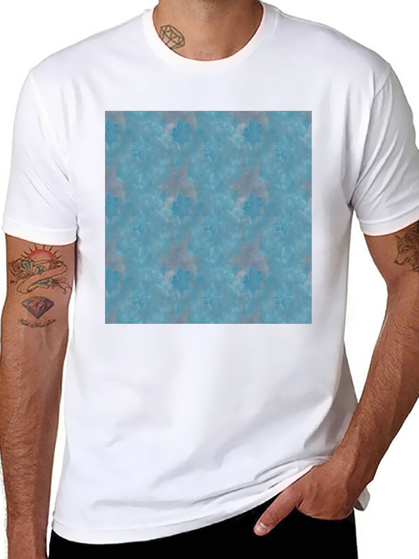 Blue Floral Pattern T-Shirt
