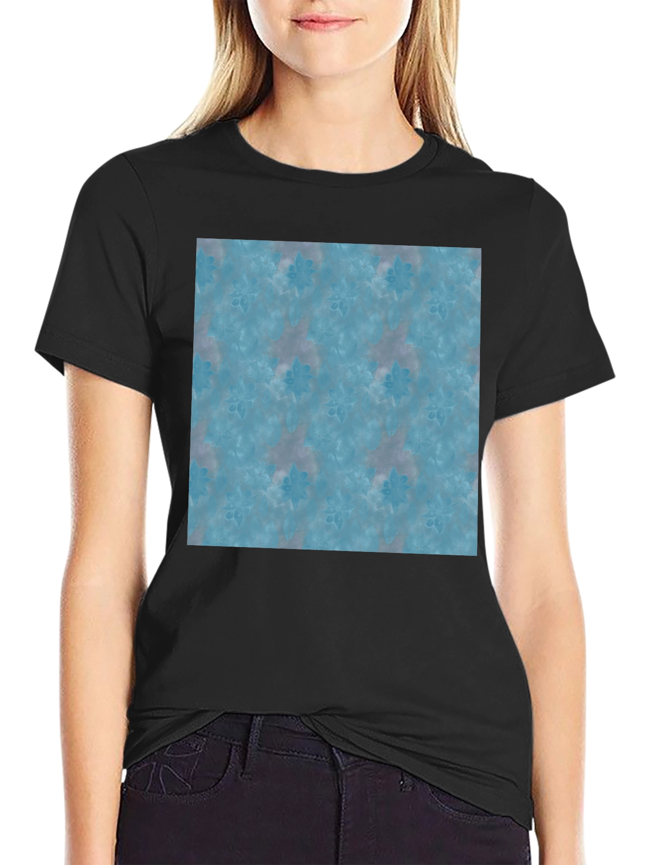 Blue Floral Pattern T-Shirt