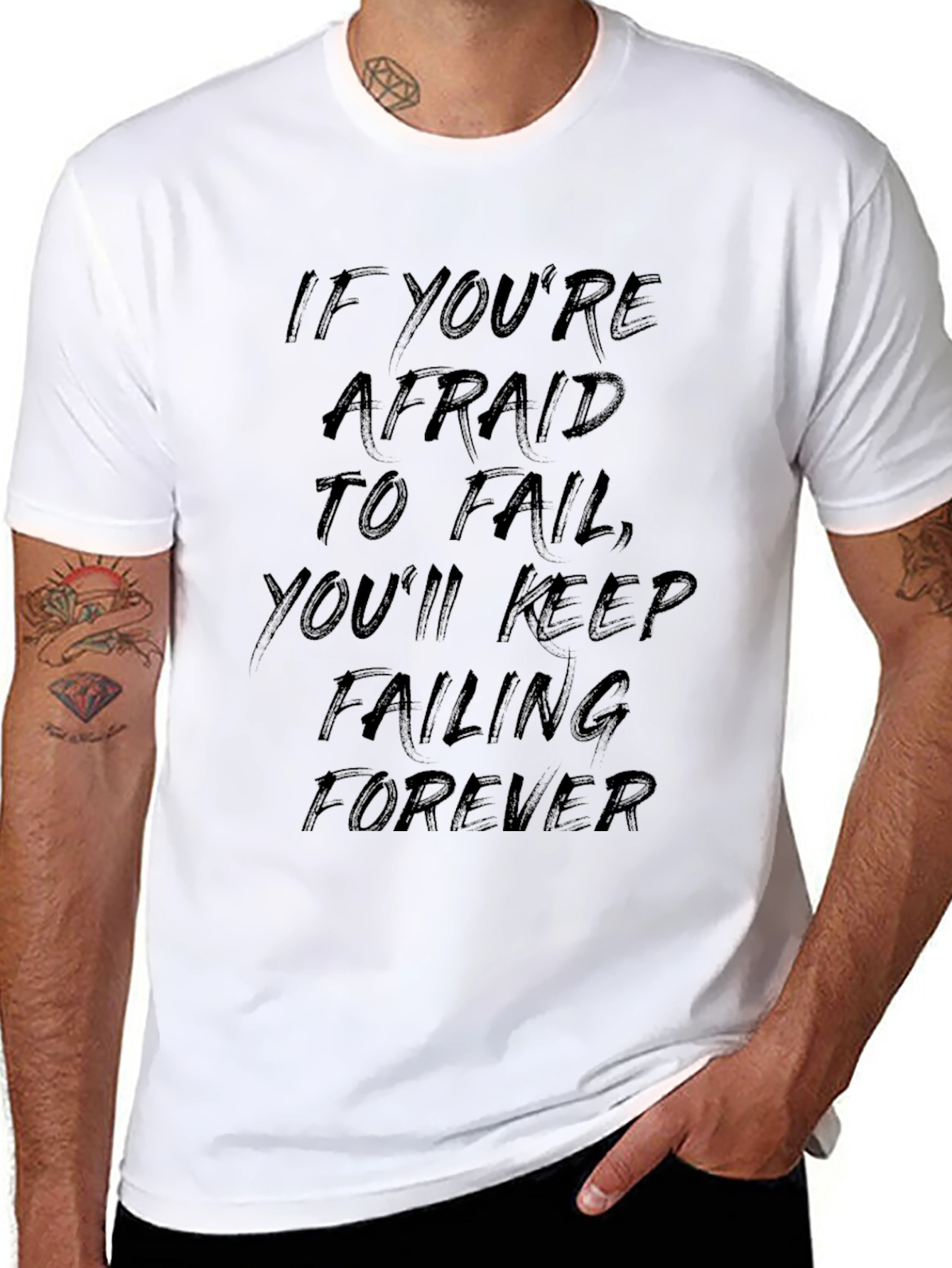 Motivational Black Graphic T-Shirt - Never Stop Failing