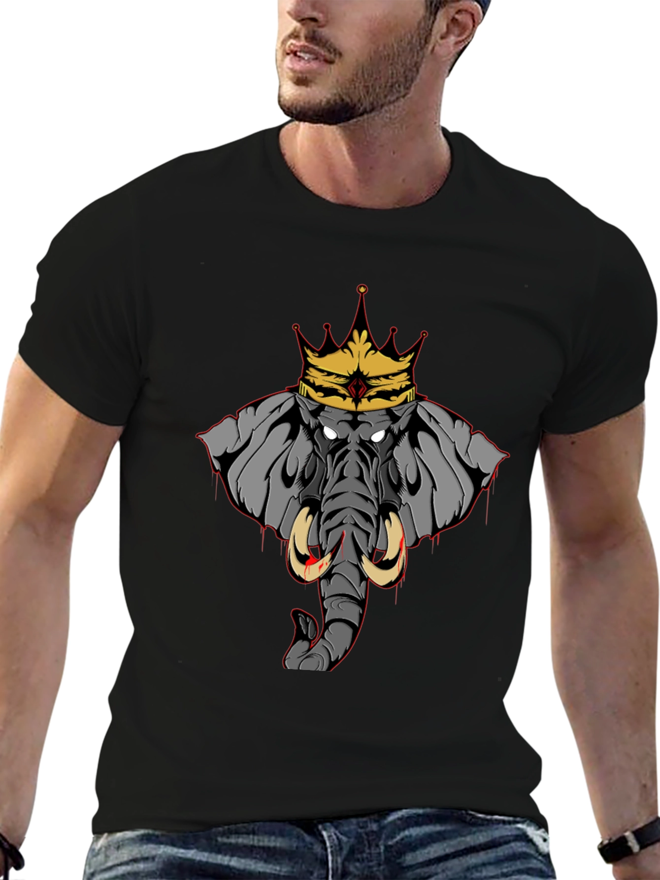 Elephant King Graphic Tee - Black Cotton T-Shirt