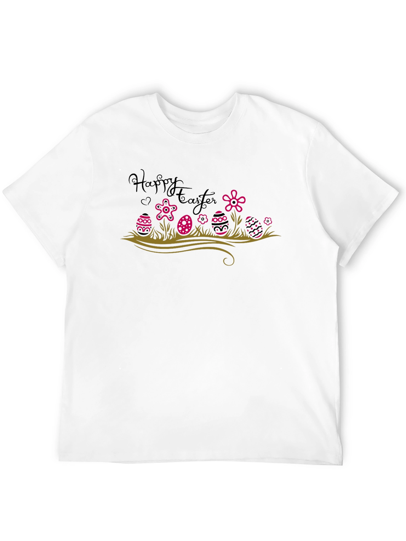 Happy Easter T-Shirt Easter Eggs and Flowers Black Tee