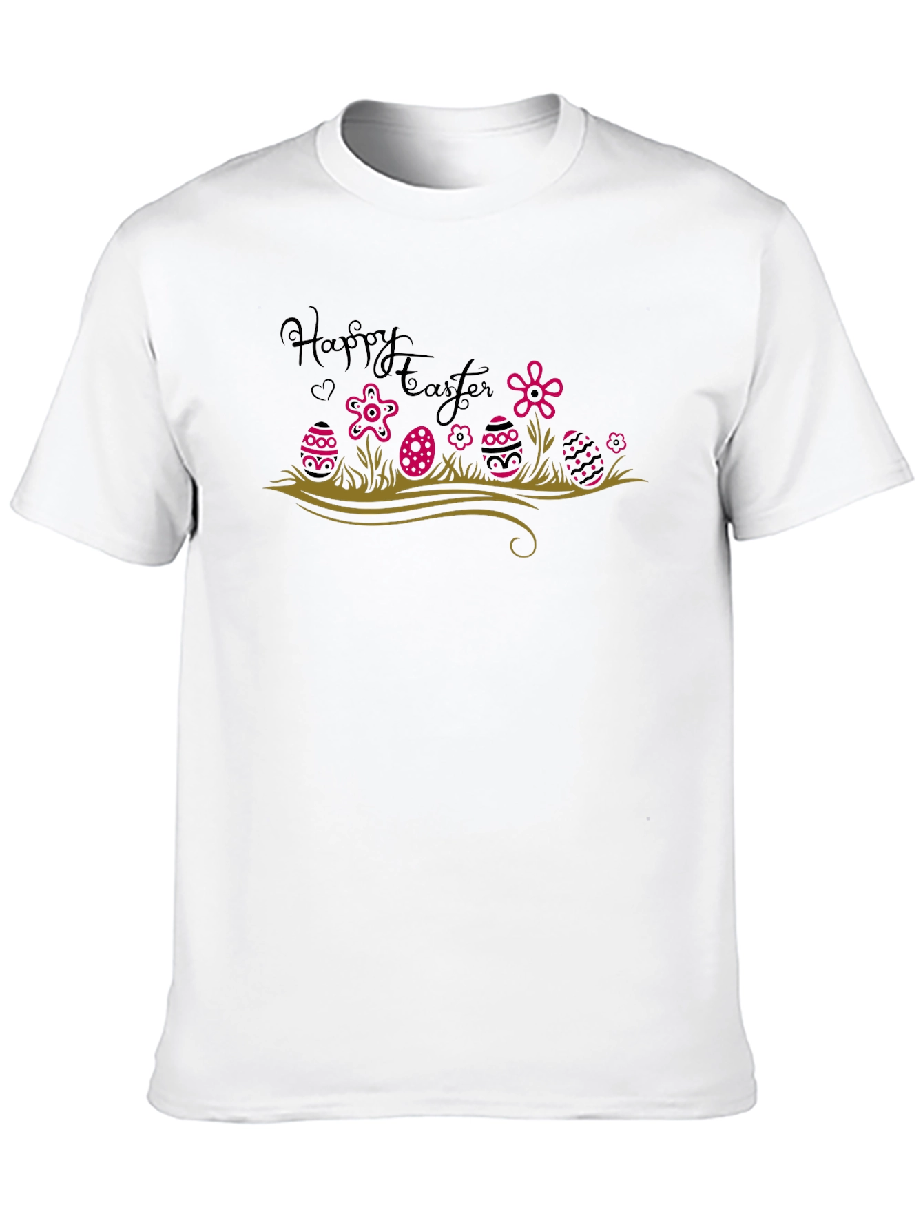Happy Easter T-Shirt Easter Eggs and Flowers Black Tee