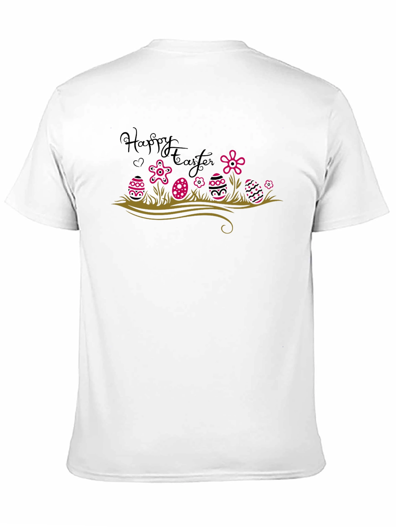 Happy Easter T-Shirt Easter Eggs and Flowers Black Tee
