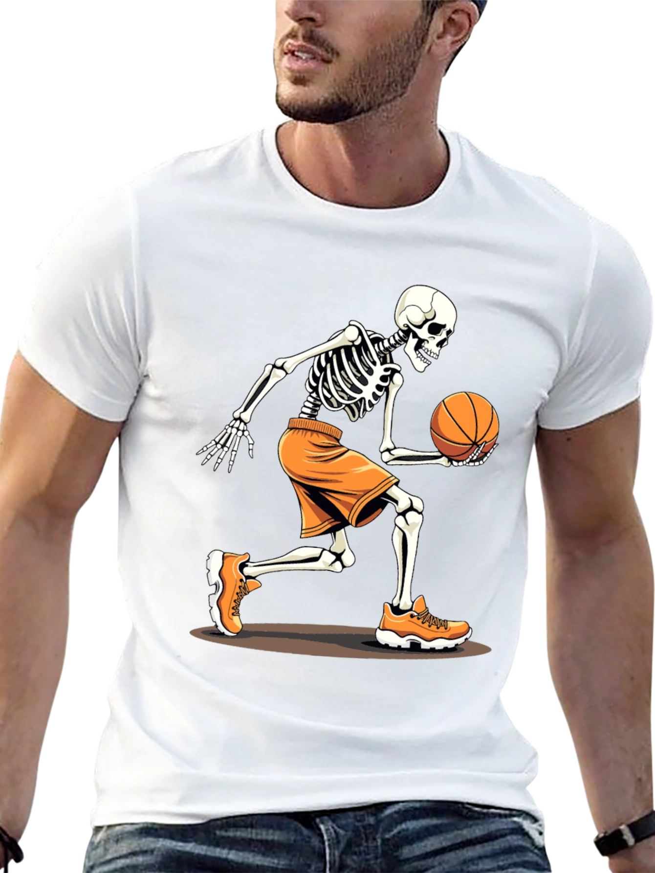 Basketball Skeleton Graphic Tee - Black