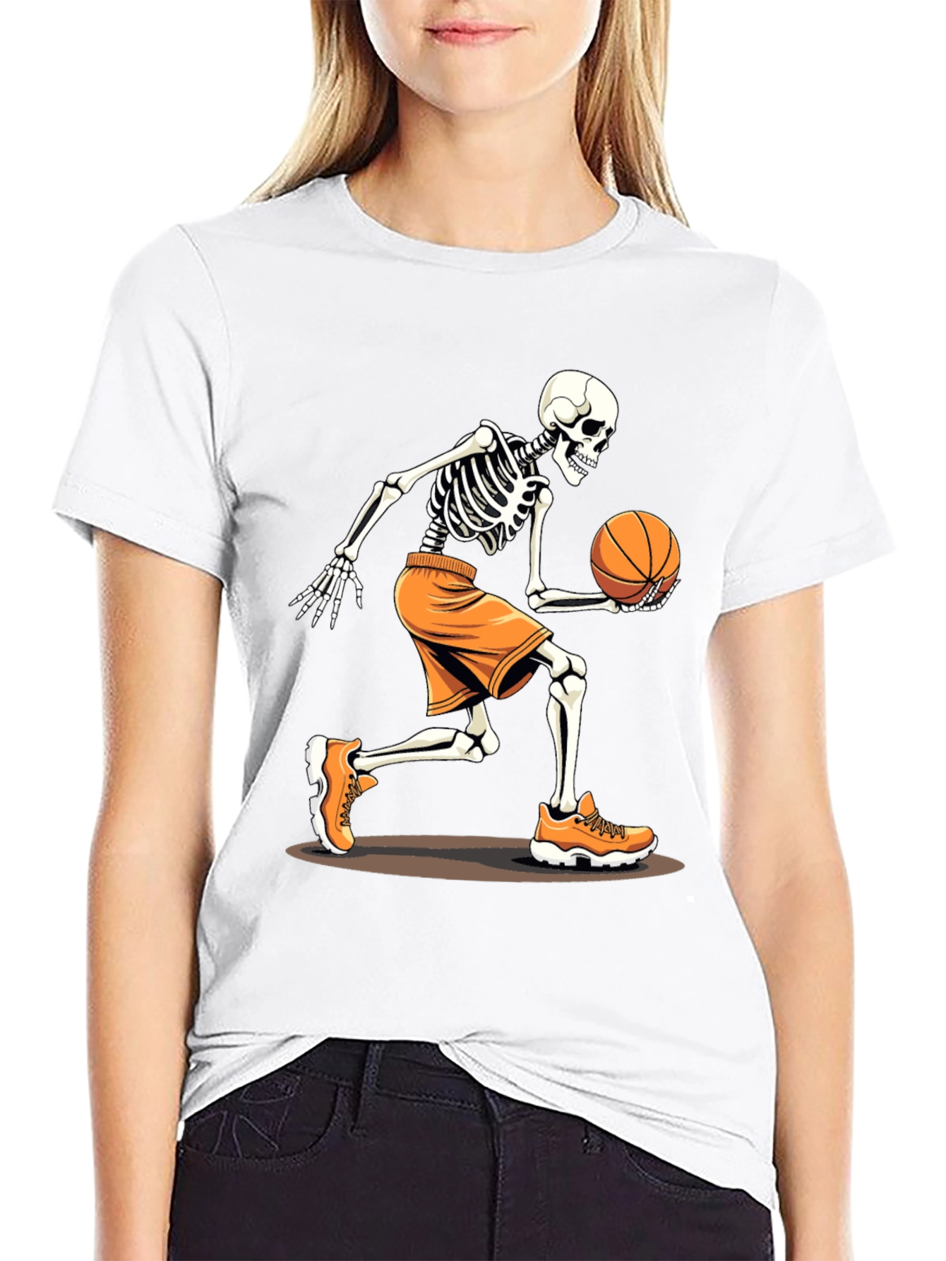 Basketball Skeleton Graphic Tee - Black