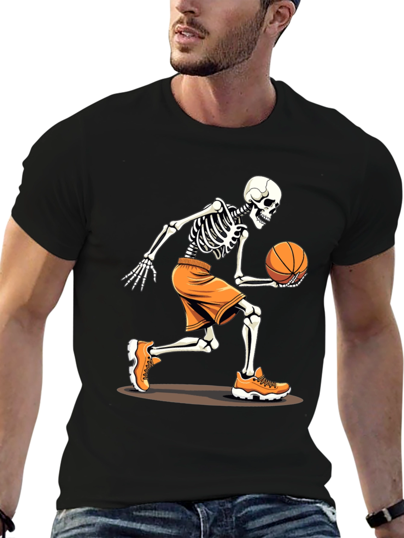 Basketball Skeleton Graphic Tee - Black