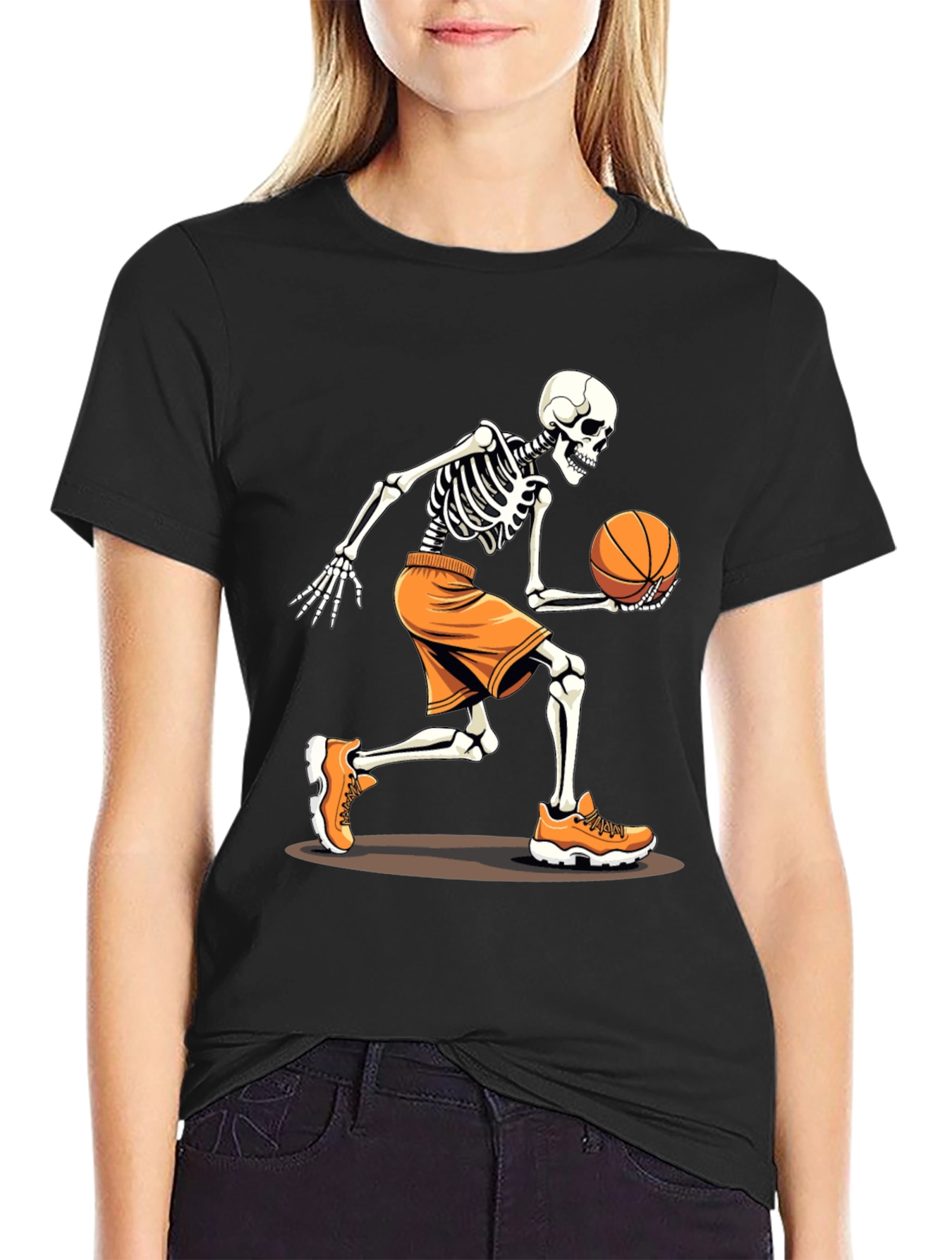 Basketball Skeleton Graphic Tee - Black