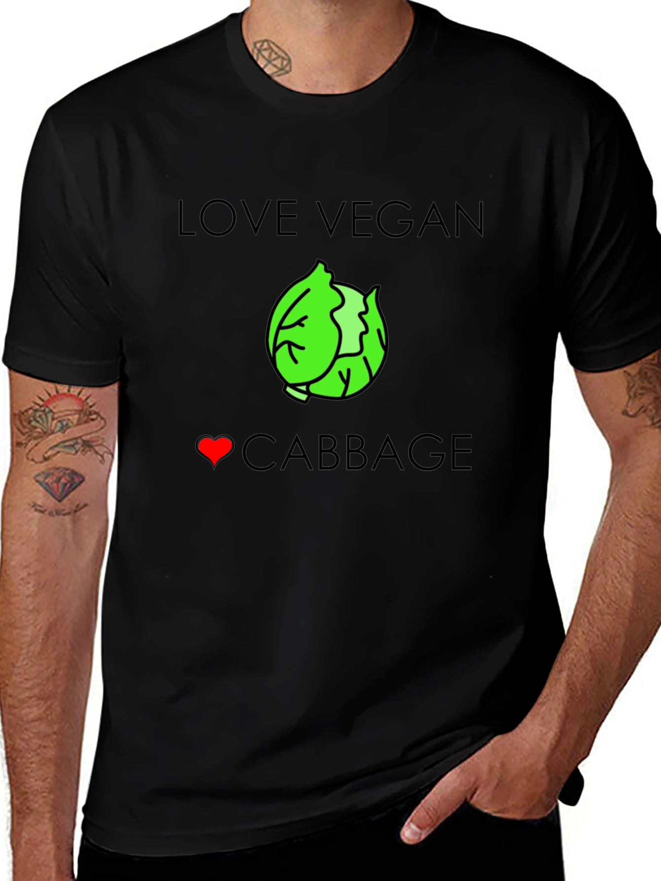 Love Vegan Cabbage T-Shirt - Unisex Black Tee