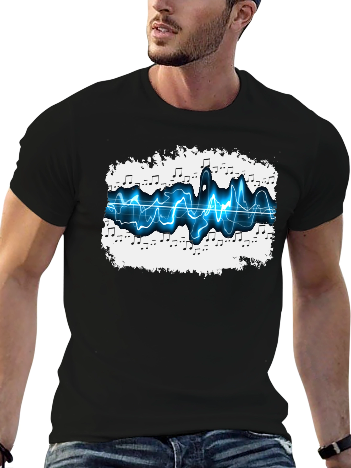Music Wave Graphic Tee - Black Cotton T-Shirt
