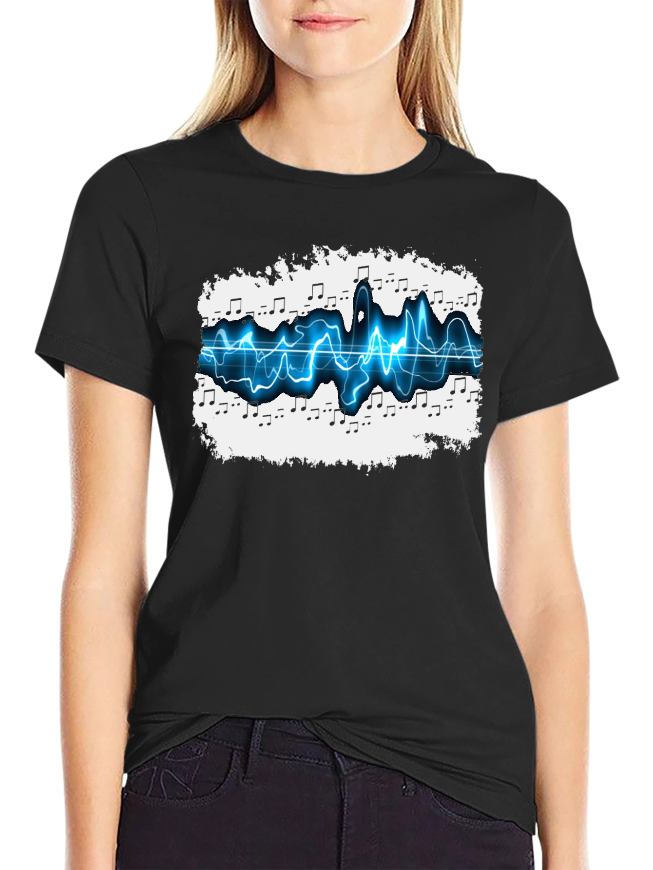 Music Wave Graphic Tee - Black Cotton T-Shirt