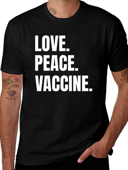 Love Peace Vaccine T-Shirt Black Crew Neck Tee