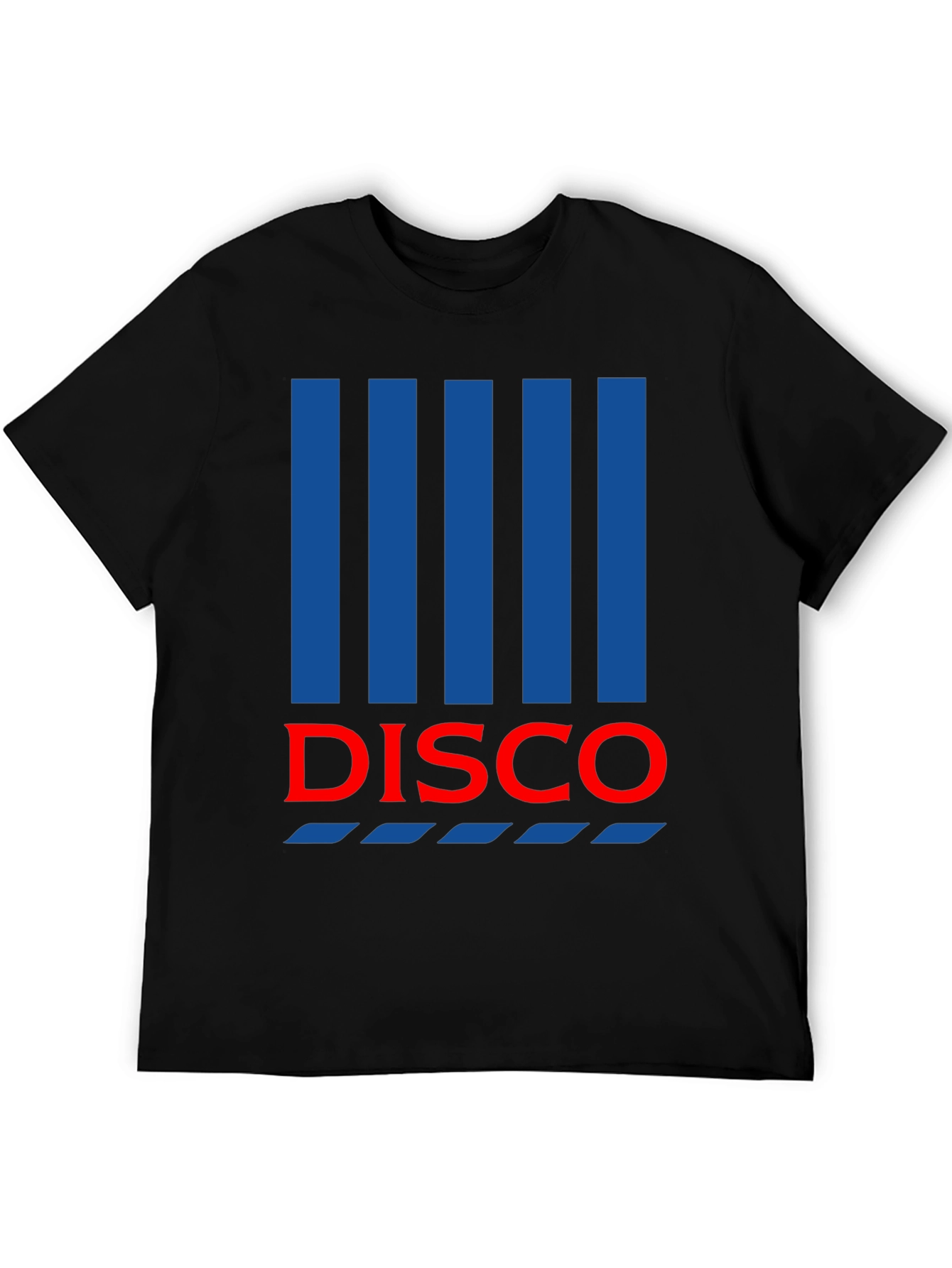 Retro Disco T-Shirt - Black with Blue Stripes